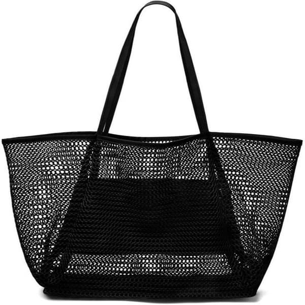 Large, Foldable, Waterproof, and Sandproof Mesh Beach Bag, Perfect for Beach Picnics and Vacations (Black).