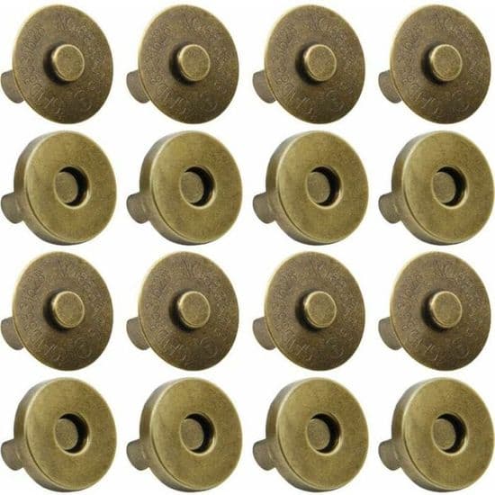 Pakke med 100 magnetiske trykknapper til håndtasker og tøj, 14 mm, antik messing