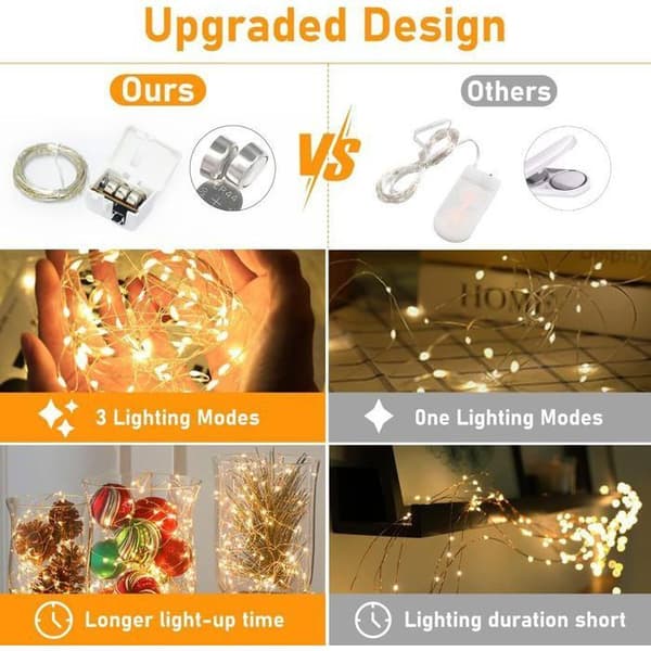 12-styks LED lyskæde - 2M - 20 LED'er - 3 tilstande - Indendørs, Have