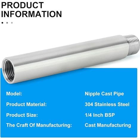2 stk. 150 mm 1/4\" hun x 1/4\" han BSP nippel støbt rør 304 rustfrit stål rørfittings