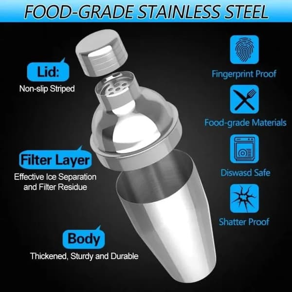 750 ml Cocktail Shaker Sæt - Rustfrit Stål - Til Mænd og Kvinder [226]