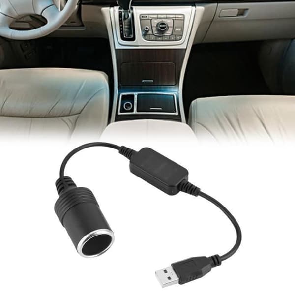 USB til sigarettenneradapter, 12V - 5V, 2A, PVC, svart