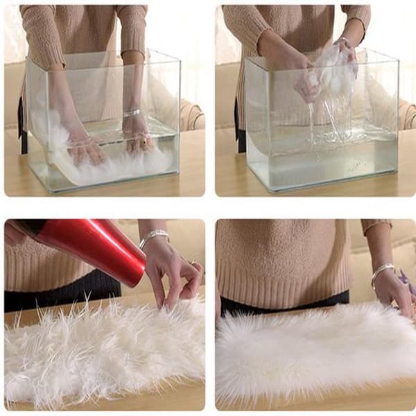 Simple Bedroom Faux Fur Fluffy Soft Shag Rug, Washable Rectangular Mat, 60x150cm, White & Grey.
