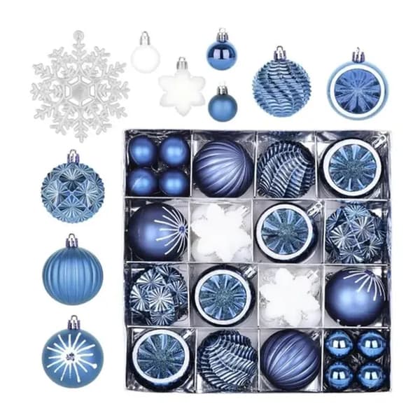 40 STK Blå julekulepynt til juletre 6cm x 3cm, med kroker, til juletrepynt, bryllup