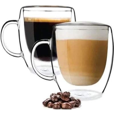 Kaffekoppset om 2 - Borosilikatglas - Dubbelvägg - 350 ml