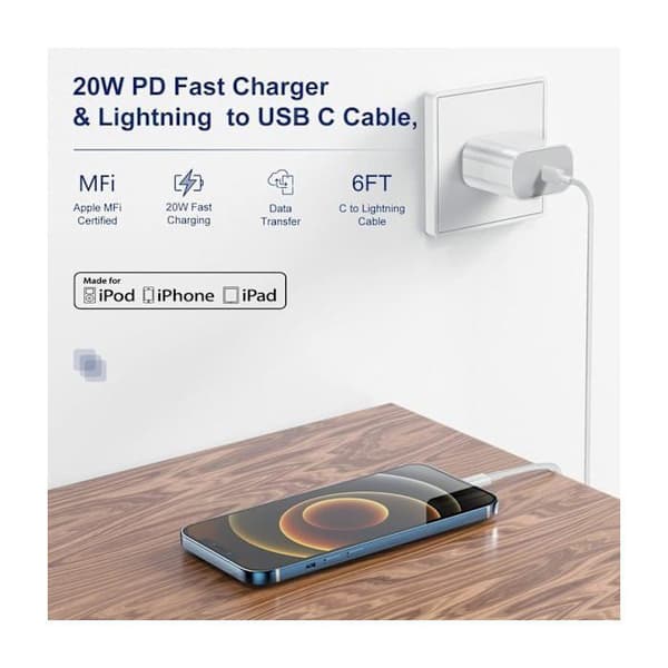 2-pack - iPhone-laddare - Snabbladdare - Adapter + Kabel 20W Vit One Size iPhone 2-pack