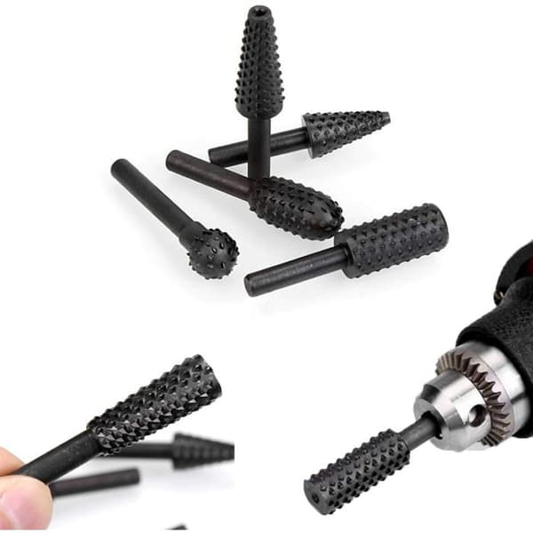 5-delt roterende gratfræsersæt - Kulstofstål - 1/4\" (6 mm) - Sort