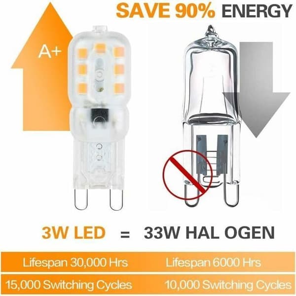 G9 3W LED-lampa - Varmvit 3000K - 10-pack - Klass A+