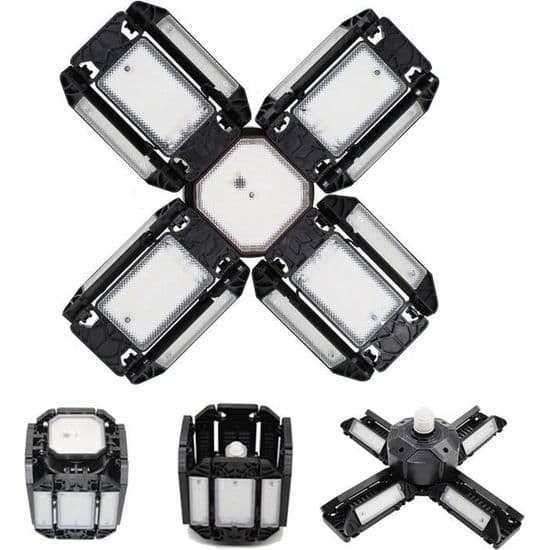LED garagelys, justerbart værkstedsloftlys, E27 6000K belysning, med flere justerbare paneler, 15000 lumen