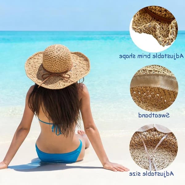 Sommerstråhat til kvinder, foldbar solhat med UV-beskyttelse til strand og rejser, boho-stil, perfekt til udendørs aktiviteter