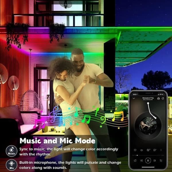 15M LED-stripe - Vanntett - Fjernkontroll - Bluetooth-app - Flerfarget