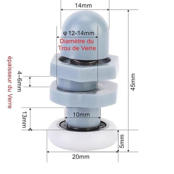 Sæt med 8 holdbare ruller til brusedøre i plast til badeværelsesdøre i glas (20 mm)