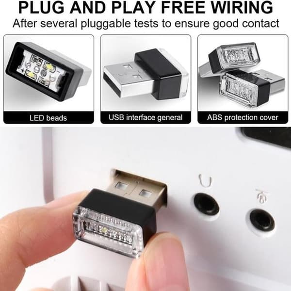 USB Bil Ambient LED-lyssæt - 5-delt hvid interiørbelysning til bærbare computere, USB-porte og køretøjsdekoration