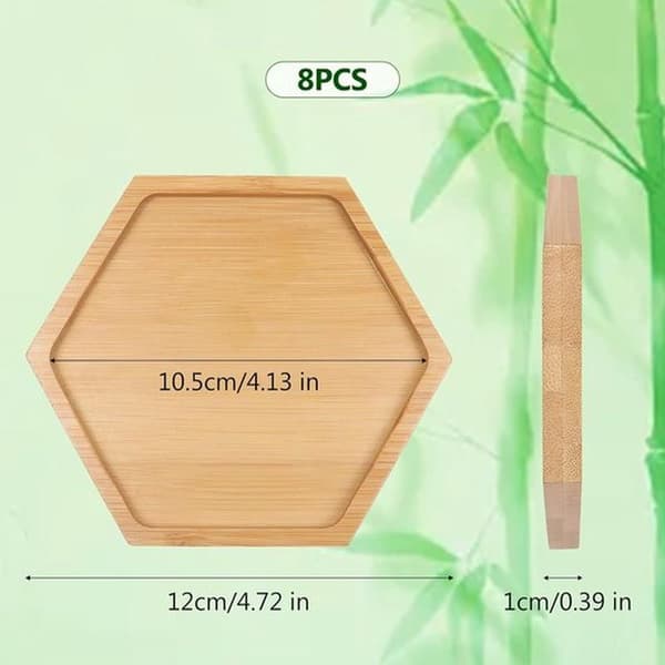 8 bambusunderlag - tomme basebakker til håndværk, DIY-mosaik, underlag til planter, drikkeglas og lys - sekskantede