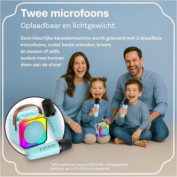 Mini Karaoke Machine for Kids, Bluetooth Speaker, 2 Microphones, Blue