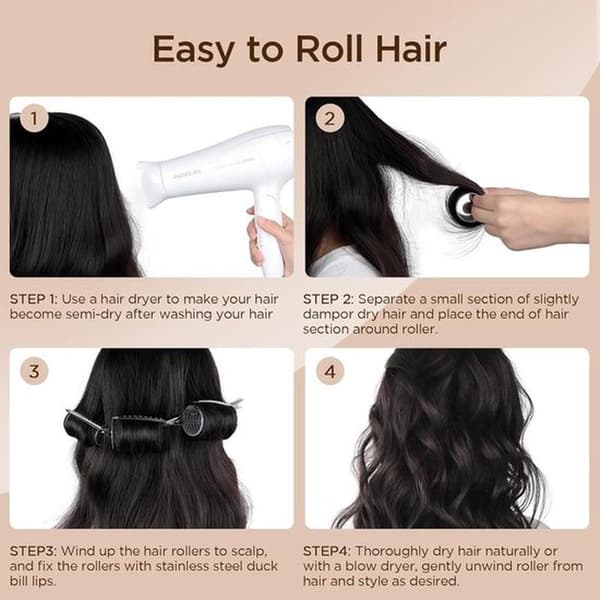 This 28-piece curling iron set includes extra-large and small curling irons (no heating required) and self-adhesive curling irons.