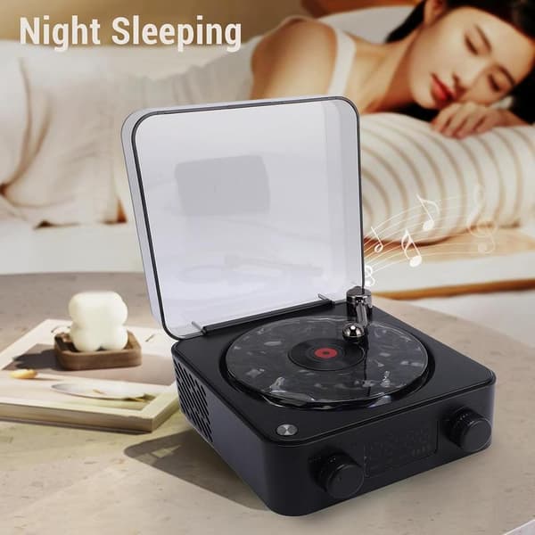 Portable Bluetooth Speakers, Stereo Speakers with Water Ripple Effect Lighting and Time Display, Retro Bluetooth Speaker, Retro Turntable