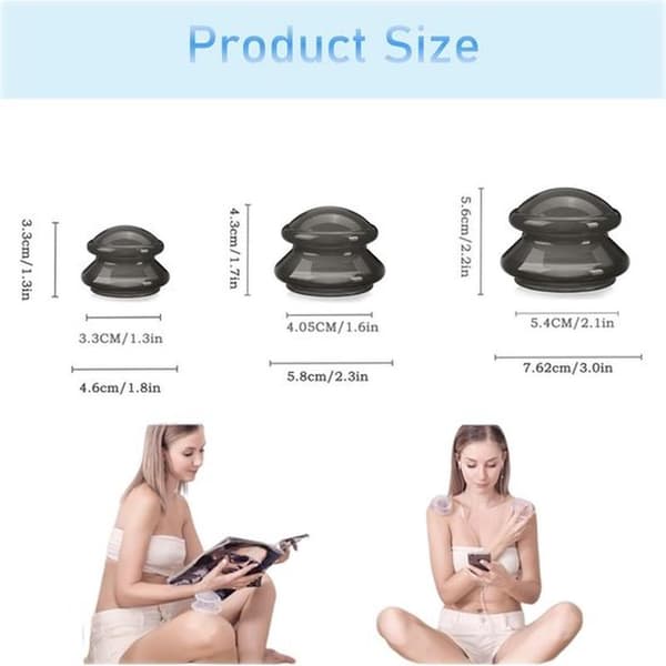 Cupping-sæt med 3 anti-cellulite silikone massagekopper til lindring af muskel- og ledsmerter.