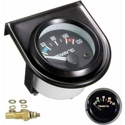Bil vandtemperaturmåler, LED, universal, 52mm diameter, 101-120°C, sort