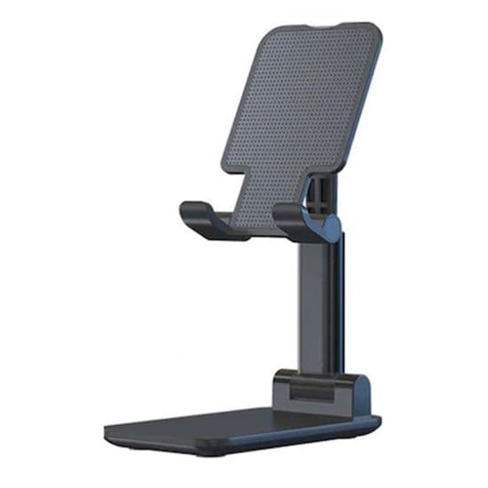 Telefon-/tabletstander, ABS/silikone, højdejusterbar, foldbar, 110x110x65mm, sort
