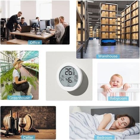 Digitalt termometer hygrometer, præcisionskalibrering, LCD temperatursensor, med maksimum- og minimumregistrering, hvid