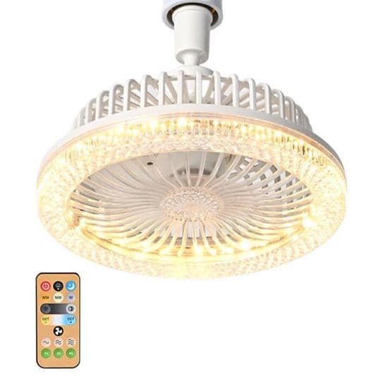 Loftventilator med lys og fjernbetjening, E26/E27 pære, timer, 3 hastigheder og 3 farver