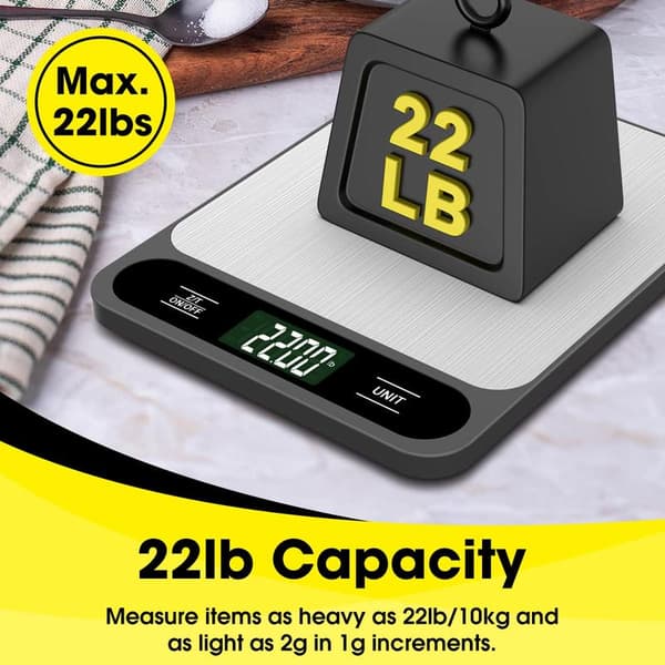Food Scale, 10kg/22lb Digital Kitchen Scale, Weighs Grams and Ounces for Baking, Cooking, Coffee, Packaging, 6 Units with Tare Function