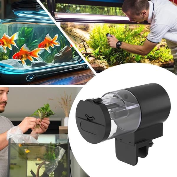 Automatisk foderautomat - 100 ml - Automatisk fiskefoderautomat - Fiskefoderdispenser med timer - Automatisk fiskefoderautomat - Akvariefoderautomat - Fugtsikker - Fisk