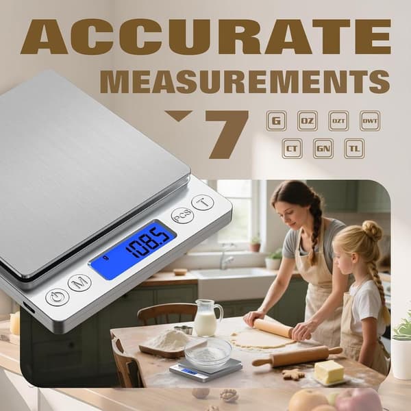 Rechargeable Digital Kitchen Scale, Grams and Ounces, Measuring Range 0.1 Gram / 3 Kilograms (6.6 Pounds).