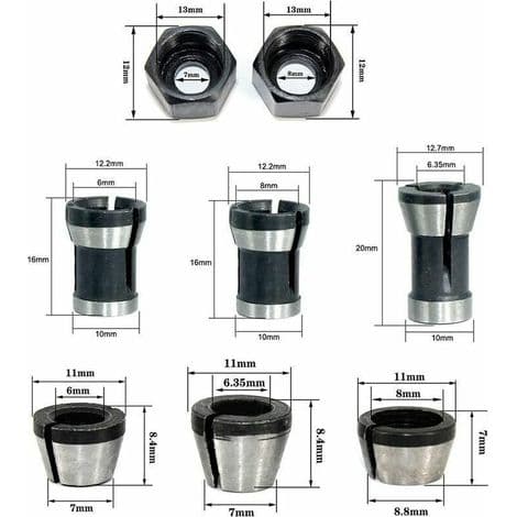 Chuckhode, Drillchuck, 6mm 6.35mm 8mm Adapterhodeomformer, 6 Stykker