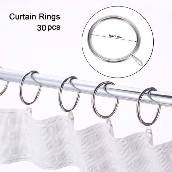 30 stk. metalgardinringe, gardinringe med rustfri klemmer til gardinstænger - 36 mm diameter