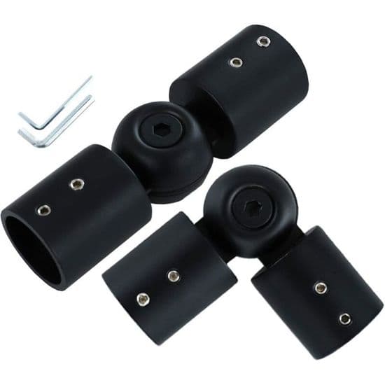 Justerbar vinkel gardinstangsstik - Sort - 2,5 cm - Til karnapper