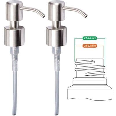 Erstatningspumpe til flydende sæbedispenser, rustfrit stål, børstet finish, 2 stk., 24 mm
