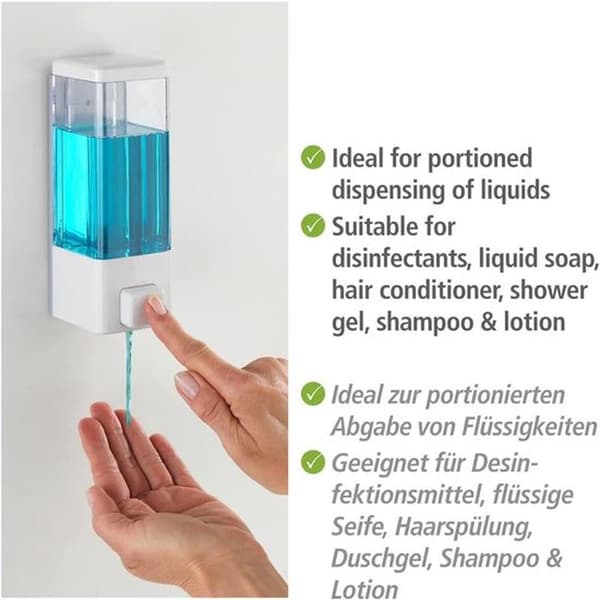 White Wall-Mounted 350ml Manual Push Button Liquid Soap and Disinfectant Dispenser, 6x18.5x7.5 cm