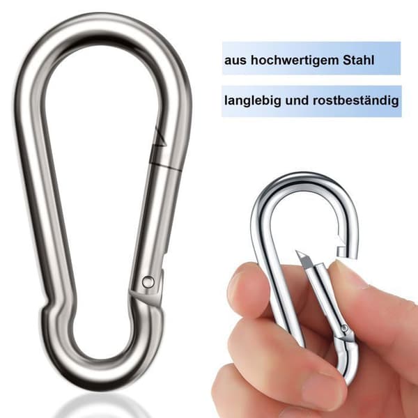 Set med 8 stora karbinhakar, Φ8*80 mm, maximal belastning 300 kg, rostfri, galvaniserad, kraftig
