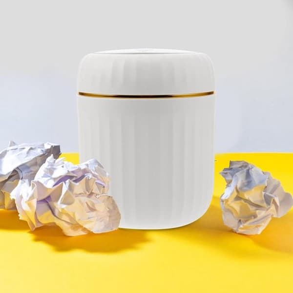 Desktop Bin - Waste Bin with Lid - Workplace Storage - Push-to-Open Lid - 135g PP Material - White