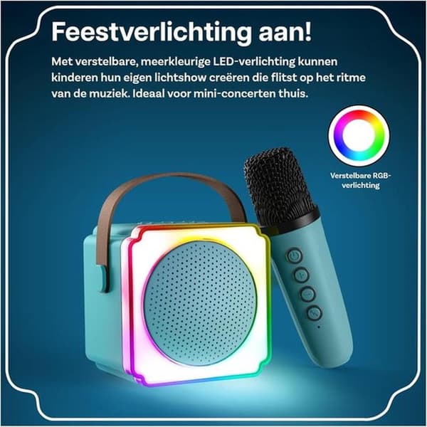 Mini Karaoke Machine for Kids, Bluetooth Speaker, 2 Microphones, Blue