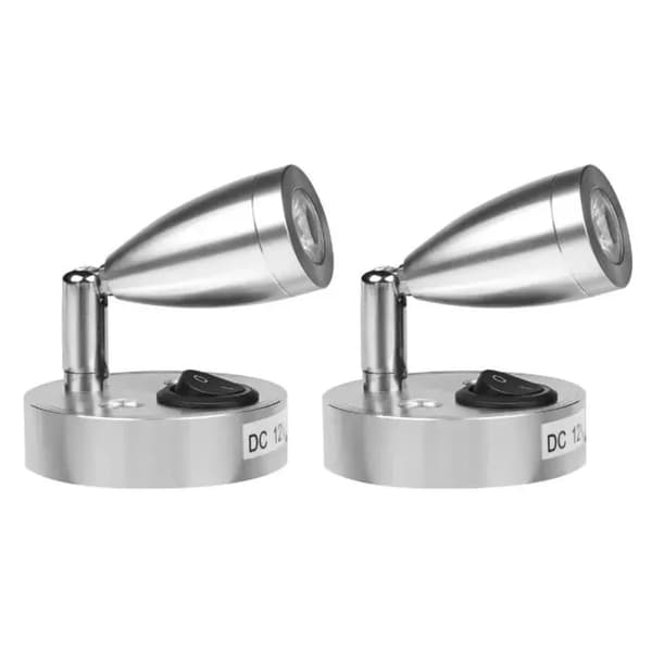 12V LED-lampe for bobil, båt og campingvogn - Hvit - Roterende hode - Dreiebryter
