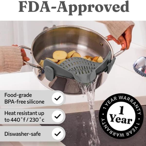Silicone Colander - Strainer - Kitchen Set - Drying Rack for the Kitchen - Pasta Strainer - Food Grade Silicone - Grey