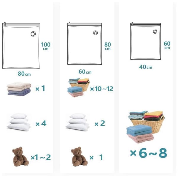 12-pack vakuumpåsar - 3 storlekar - PA + PE - Transparent
