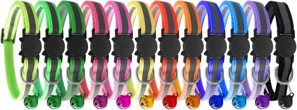 Reflekterande katthalsband med klocka, 12-pack, Breakaway Cat Co