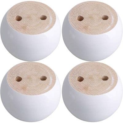 Set med 4 runda vita möbelben i eukalyptus 8 x 8 x 5 cm Stöder upp till 100 kg