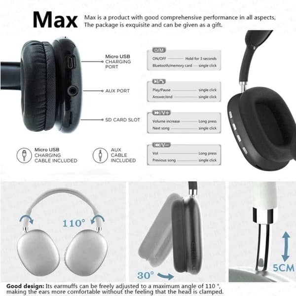 Noise-Cancelling Wireless Bluetooth Headphones - Long Range | Adjustable, USB Rechargeable, Microphone and Stereo Sound Over-Ear Bluetooth Headphones