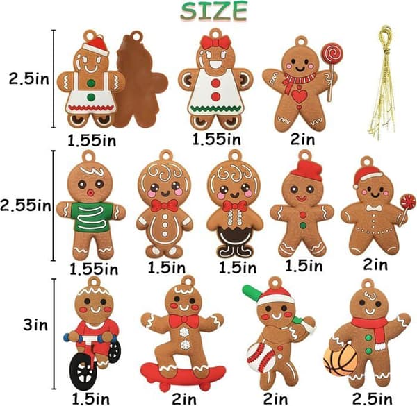 Sæt med 12 julepynt i plastik i form af honningkagemænd - 3-tommer julepynt