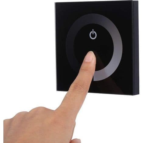 Lysdæmper, Fydun Dæmpbar LED Touch Panel Enkeltfarvet Lysdæmperkontakt Vægcontroller Touch Panel LED Lysbjælke DC 12V-24V Lydløs (Sort)