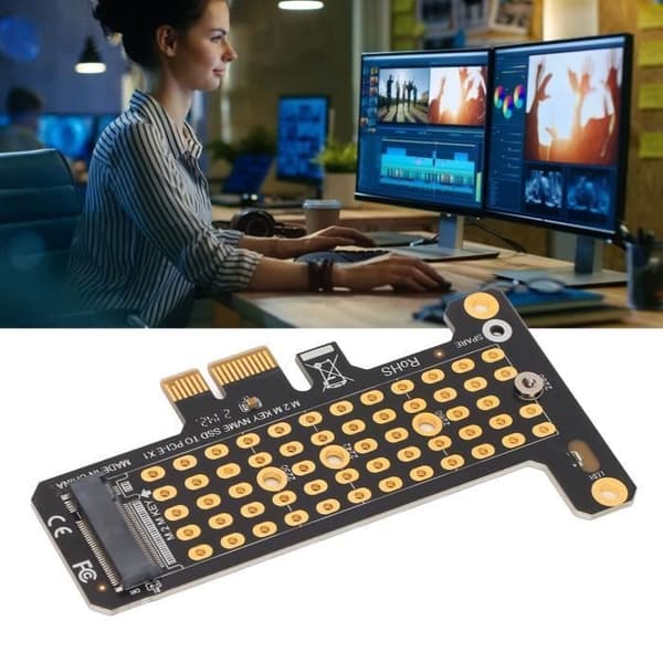 NVMe PCIe-kort, M.2 til PCIe X1 Riser, Fuld Højde Deflektor, NVMe PCIe-adapter til Windows Computerboks