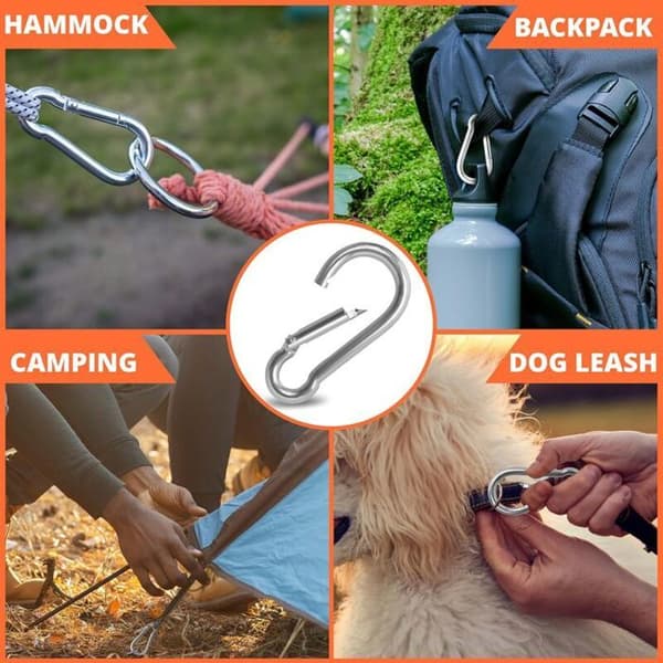 Fjäderkarbinhake i rostfritt stål M6, 20-pack, mångsidig för camping och vandring