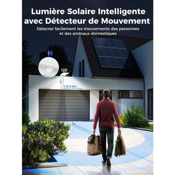 Udendørs solcellelampe, 56 LED'er solcellelampe med bevægelsessensor, IP65 vandtæt