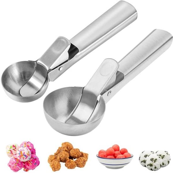 2-piece Stainless Steel Ice Cream Scoop Set with Trigger, 4.7 cm & 5.6 cm