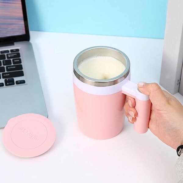 Electric Mixing Mug - Self-Stirring Mug - Makes Drinks Quickly - Magnetic Mixing Design - 380ml - Pink